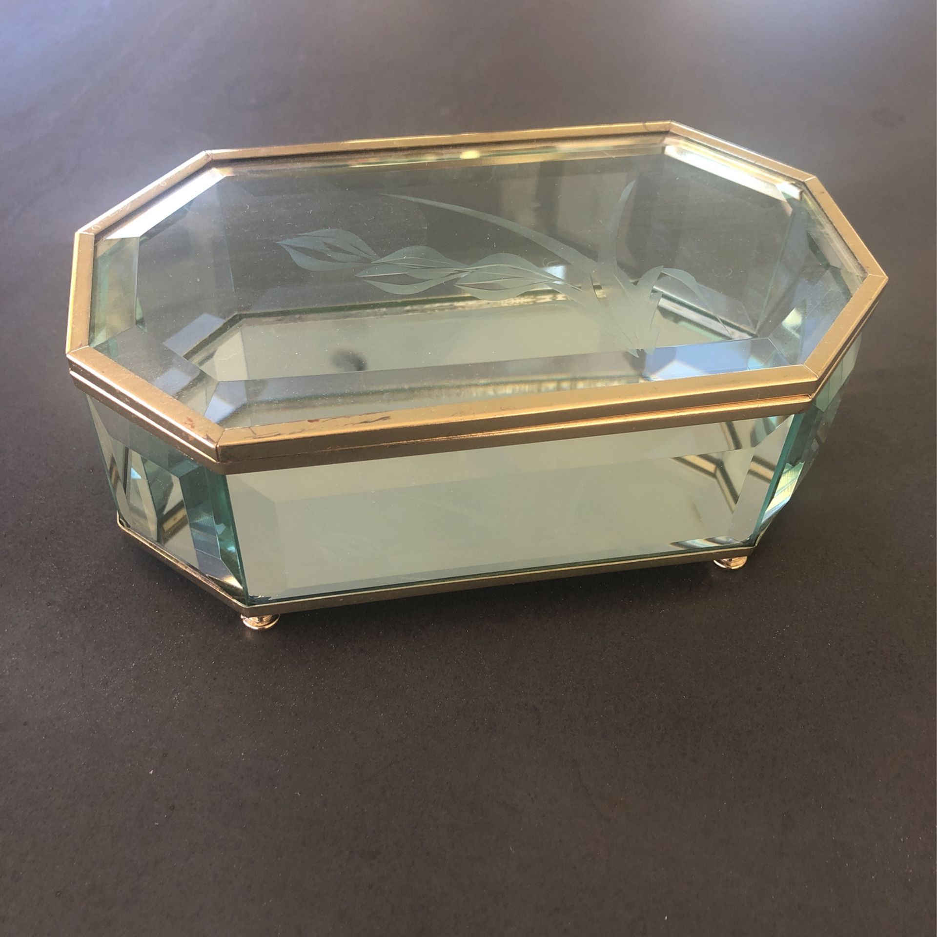 Etched glass Jewelry container
