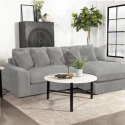 sectional Sage Grey Sofa Cozy Corduroy Comfortable Couch New Reversible Chaise Side New