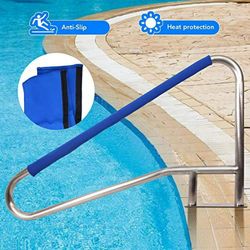 PoolRail 55"x32" Swimming Pool StairRail 250LBS Load Capacity 304 Stainless Steel Rustproof Pool Handrail for Inground Pool with Blue Grip Cover