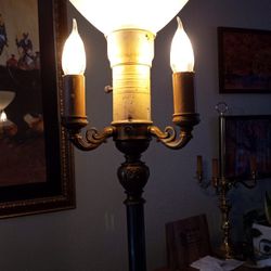 Vintage Floor Lamp, With Marble Base And Cast Metal,