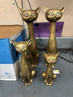 Set A Four Mcm 1960 Ceramic Long Neck Cats