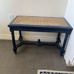 Blue Rattan Mid-Century Modern Bench 