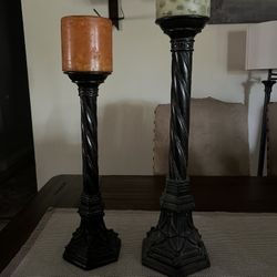 Wooden Pillar Candle Holders X2