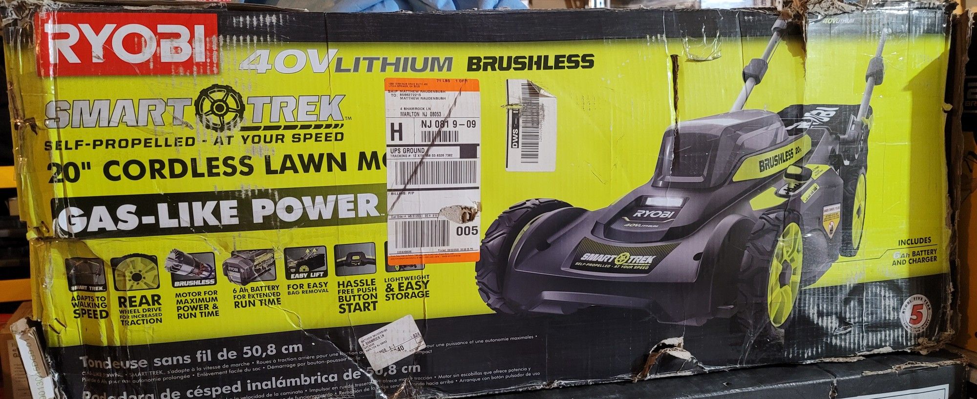 Ryobi 20" 40V Brushless Cordless Smart Trek Self-Propelled Walk Behind Mower