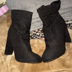 Black Rhinestone Ankle Boots