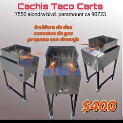 freidora de dos canastas de gas propano incluye manguera con regulador