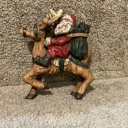 Santa on Reindeer Folk art Christmas tree ornament