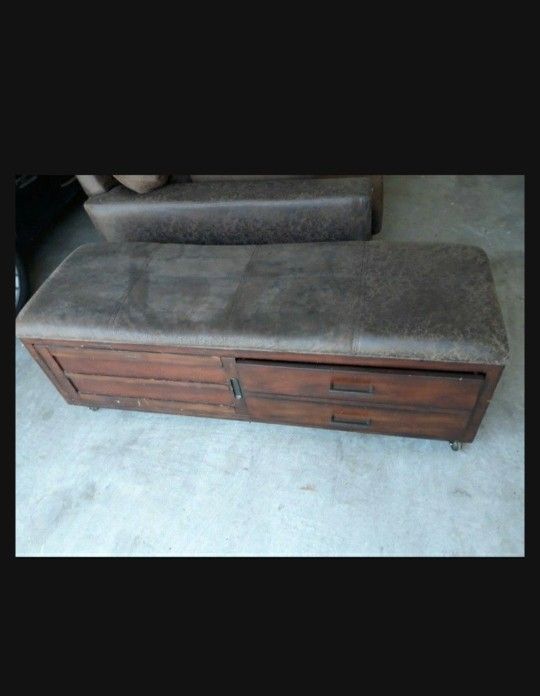Brown Faux Suede Storage Ottoman (FREE)