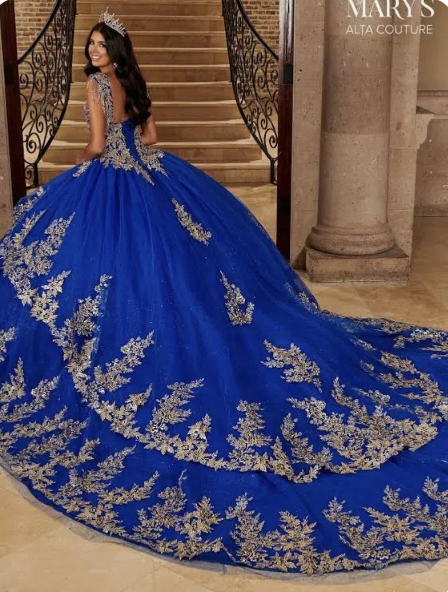 Quince Royal Blue & Gold Dress