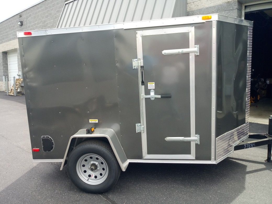 5x8 ENCLOSED VNOSE TRAILER--REAR RAMP AND SIDE DOOR--MOTORCYCLE QUAD ATV UTV BUSINESS STORAGE MOVING