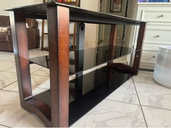 TV Console - 3-tier Glass, Wood, and Metal Cabinet / Table