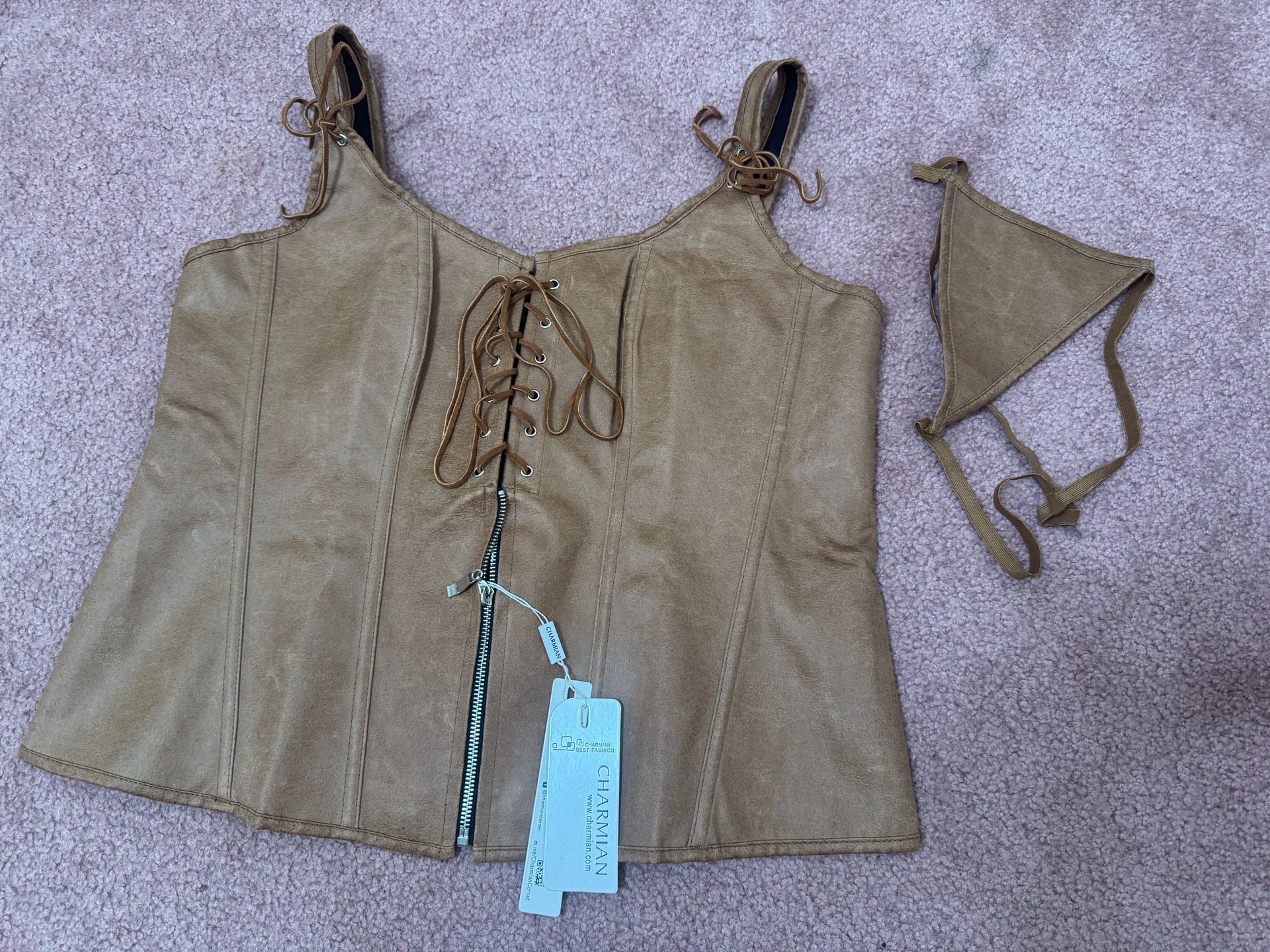 New 5 xl brown leather corset Rennisance Costume top blouse dress outfit Charmai