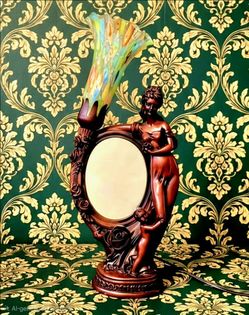 Vintage 1995 Crosa Art Nouveau Bronzed Tulip Lamp Resin Millefiori Shade