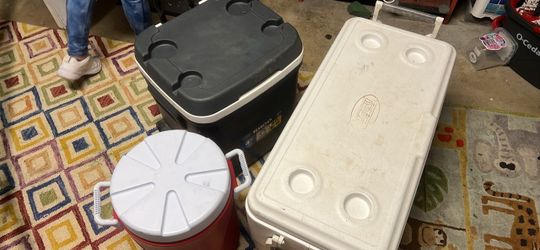 Igloo and Coleman Coolers with Drink Jug