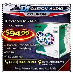 Kicker KM604WL LED Lights 6 1/2" 2-Way Coaxial Speaker System Water Resistant 150 Watts 51KM604WL 🚨 Payment Options Available 🚨 No Credit Needed 🚨 