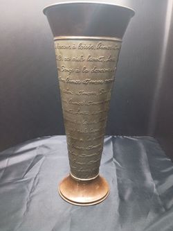 Tall Metal Vase with Embossed Script