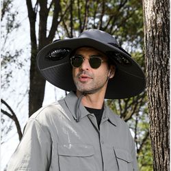 Sunshade Hat with Cooler, Novel & Practical Wide Outdoor Hat with 3 Speed Adjustable Solar Fan