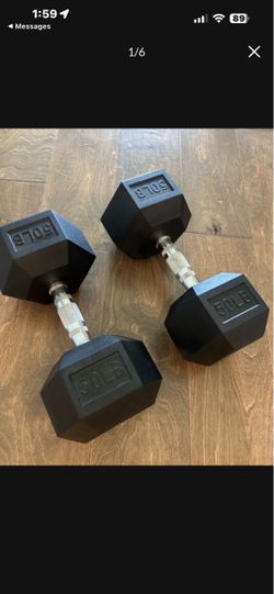 50 lb Rubber Hex Dumbbells Pair