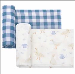 2pk LifeTree Baby Muslin Swaddle Blankets, Blue Check