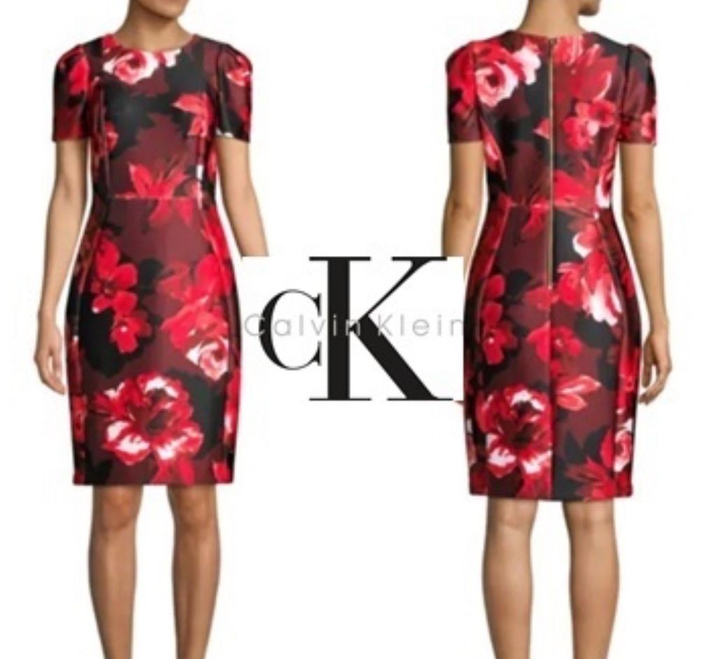 Calvin Klein Holiday Floral Dress 14 W