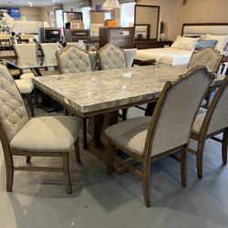 New 7pc Marble Top Dining & Server Set
