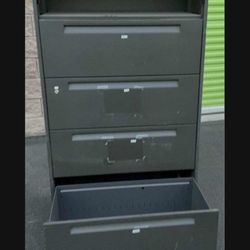 Lateral file cabinet heavy duty metal 38" L x 18" w x 65" h, no keys, gray $50