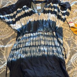 Nwt Womens Michael Kors Blue White Tie Dye Tassel Tie Swimsuit Coverup 