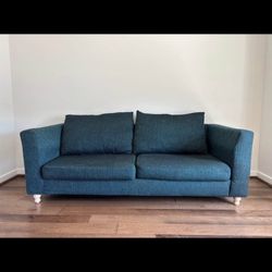Couch Dark Blue With Natural Wood Legs