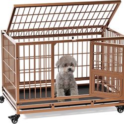 Gardner Pet 32 Inch Heavy Duty Dog Crate with Wheels, Folding Metal Dog Cage for Puppy/Small and Medium Dogs, Indestructible Dog Crate with Removable 