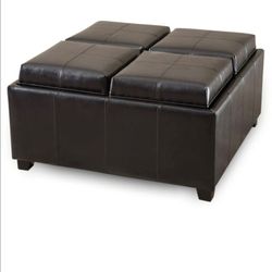 4-tray Top Bonden Leather Storage Ottoman