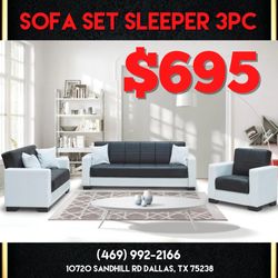 New Sofa Set Sleeper 3pc (sofa + Love Seat + Chair) - Delivery And Financing Available 