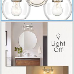 2-Light Bathroom Vanity Light, Brushed Nickel Vanity Light with Clear Glass Shade, Farmhouse Bathroom Vanity Light Over Mirror for Powder Room Bath