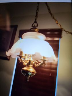 Antique glass hanging lamp perfect works great, very, very old