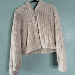 Beige Sherpa Zip-Up Hoodie (Size M)