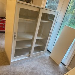 IKEA Cabinet With Sliding Glass Doors White 