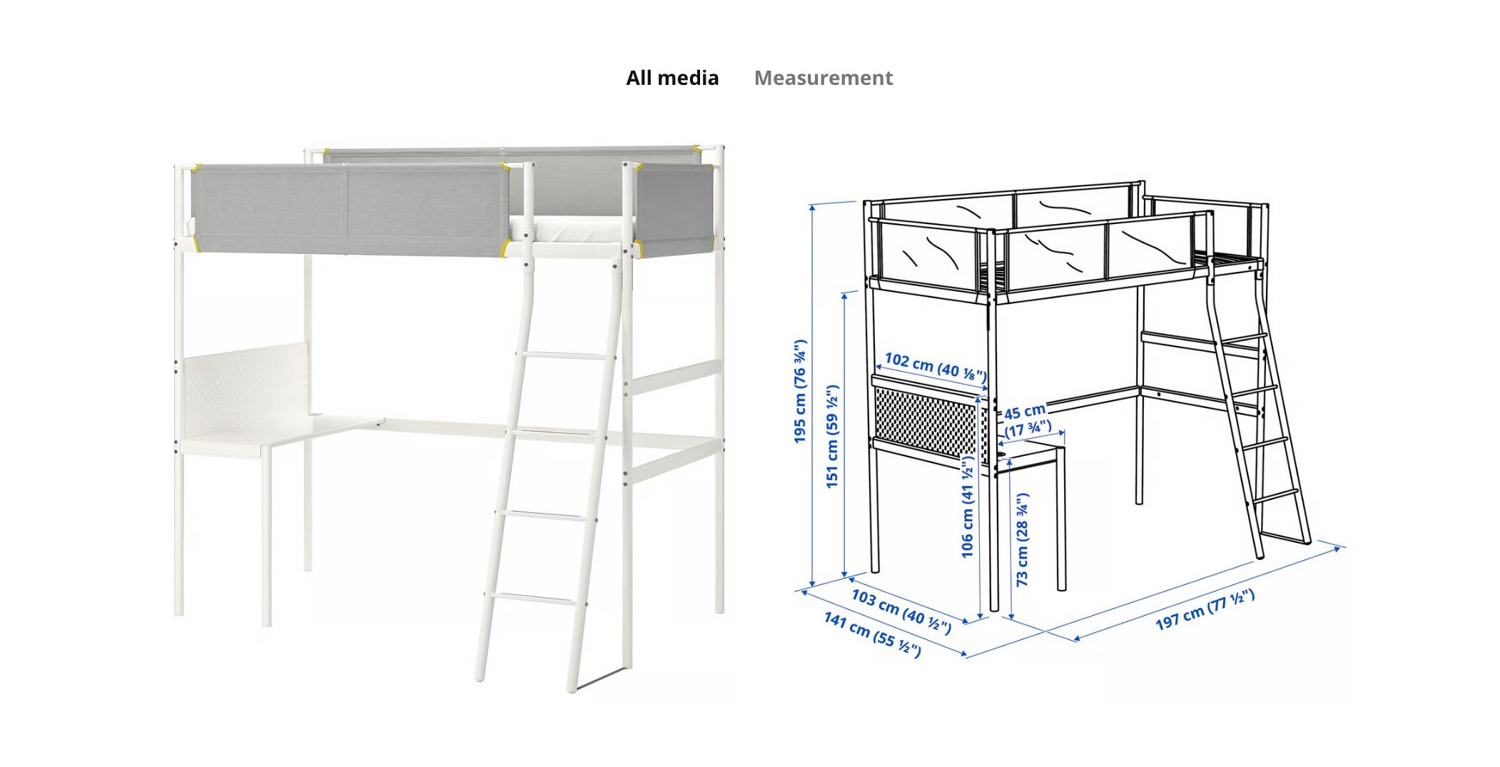IKEA VITVAL Loft Bed With Desk