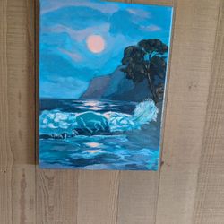 Solitude on the Pacific Cliffs  Acrylic painting on Canvas 9" x 12" New