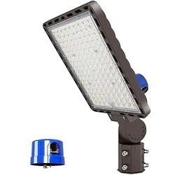 LEDMO Outdoor 350W LED Street Lights Dusk to Dawn Security Flood Light with Pole IP65 Waterproof Adjustable Angle Barn Commercial Lighting 5000k 56000