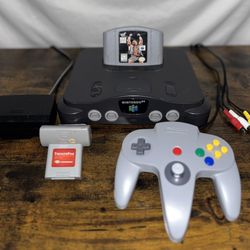 Original Nintendo 64 Console Bundle – Controller + Tremor Pak + WWF Warzone + Cables