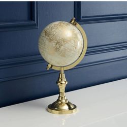 NauticalMart World Globe Great for Adults with Stand Geography Students, Teachers A Desk or Table Top White and Gold Globe 