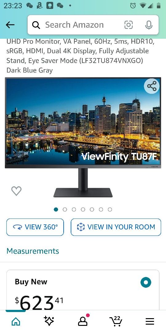 SAMSUNG TU87F Series 32-Inch Viewfinity 4K UHD Pro Monitor, VA Panel, 60Hz, 5ms, HDR10, sRGB, HDMI, Dual 4K Display, Fully Adjustable Stand, Eye Saver