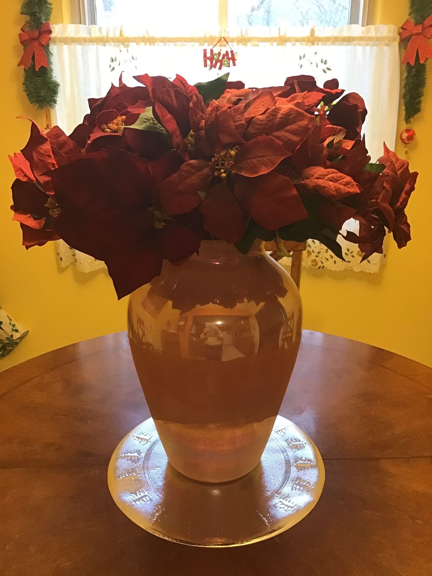 Christmas vase and pointsettias