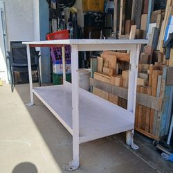 Vintage Work Table 6 Ft x 2 Ft x 36" USA Made Metal Workbench Garage Use