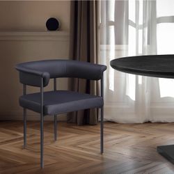 Black-C Malin Collection Modern | Contemporary Dining Chair with Soft Black Vegan Leather, Matte Black Iron Metal Frame, 24.5" W x 21.5" D x 28.5" H, 
