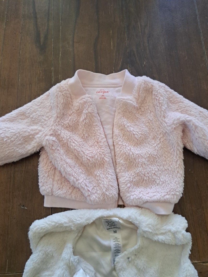 Little Girls Pink Sweater 18M And White Vest M.
