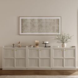 Set of 3,Sideboard Buffet Cabinet with 4 Doors & Shelves, Golden Handles,adjustable shelves; white oak accent storage cabinet for living room, entrywa