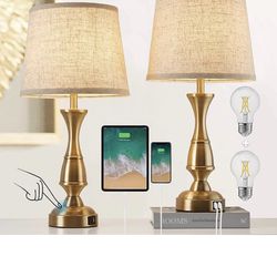Vintage Bedside Lamp Set of 2,Farmhouse Table Lamp Touch Control 3-Way Dimmable End Table Lamp with 2 USB Port, Desk Lamp Modern Nightstand Lamp for L