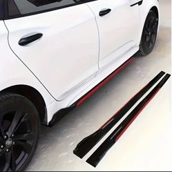 4PCS 2.4M Universal Black Side Skirts with Red Trim, Plastic Material, Front Placement, Rocker Panel Splitter for Car Bumper Protection, Automobile Si