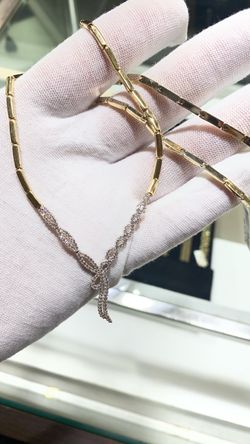 Gold Chain Necklace with Diamond Bow Pendant