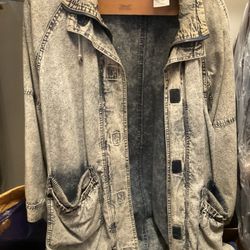 Thigh Length Jean Jacket  Size Medium